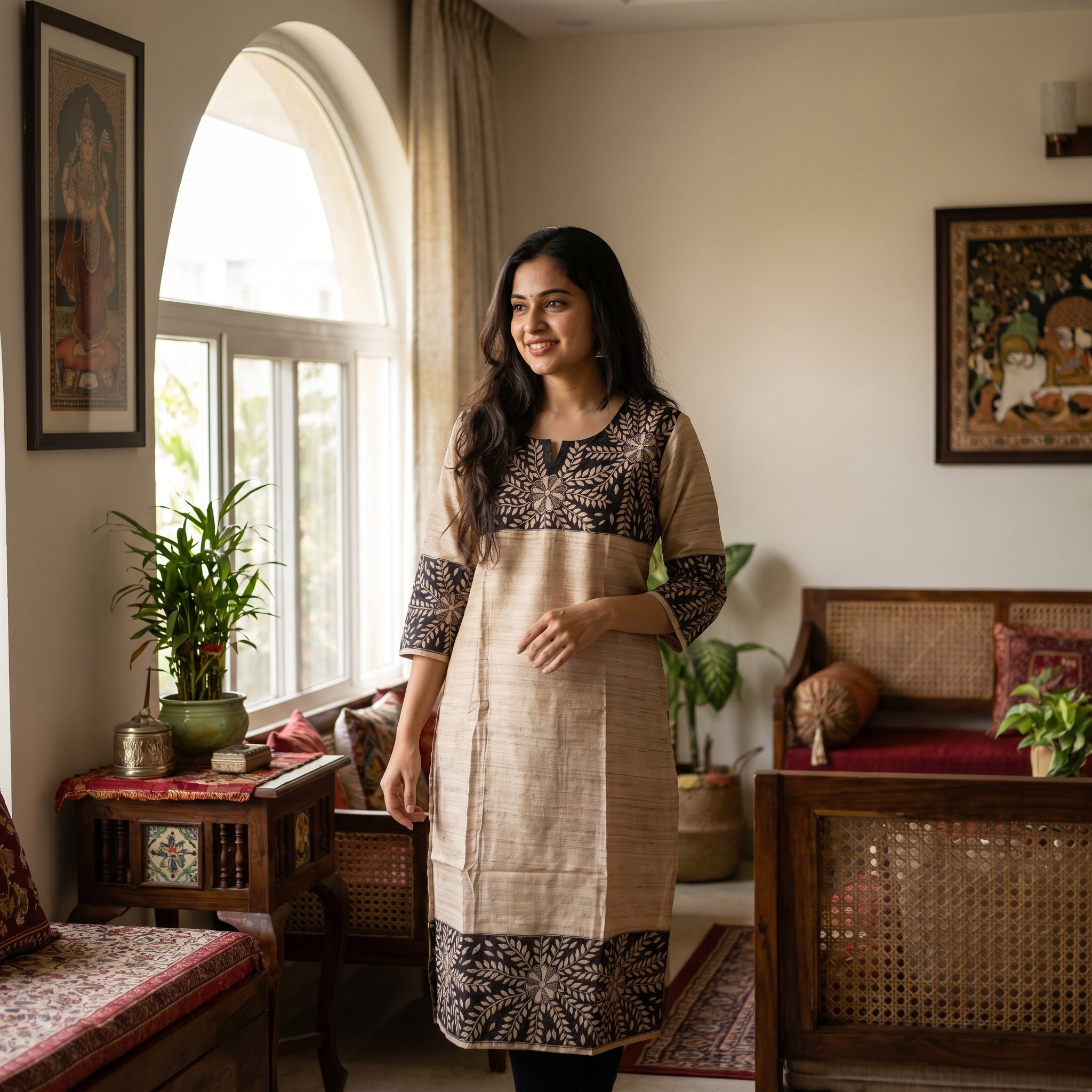 Hand-Painted Madhubani Readymade Kurti | Handmade Ethnic Wear for Women