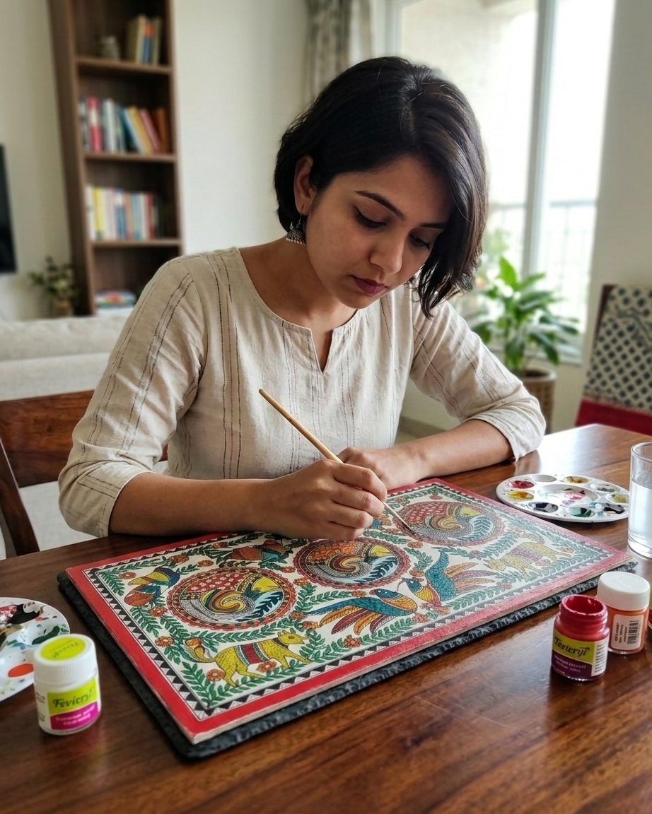 Fish Madhubani Painting with Frame – Handmade Wall Art