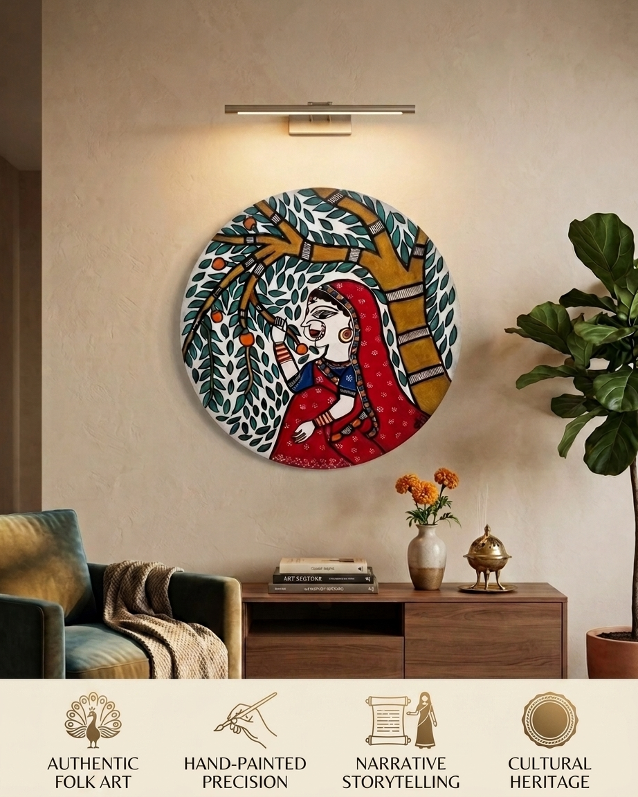 Handmade Women Madhubani Painting Wall Art on MDF Board  – Traditional Mithila Home Decor