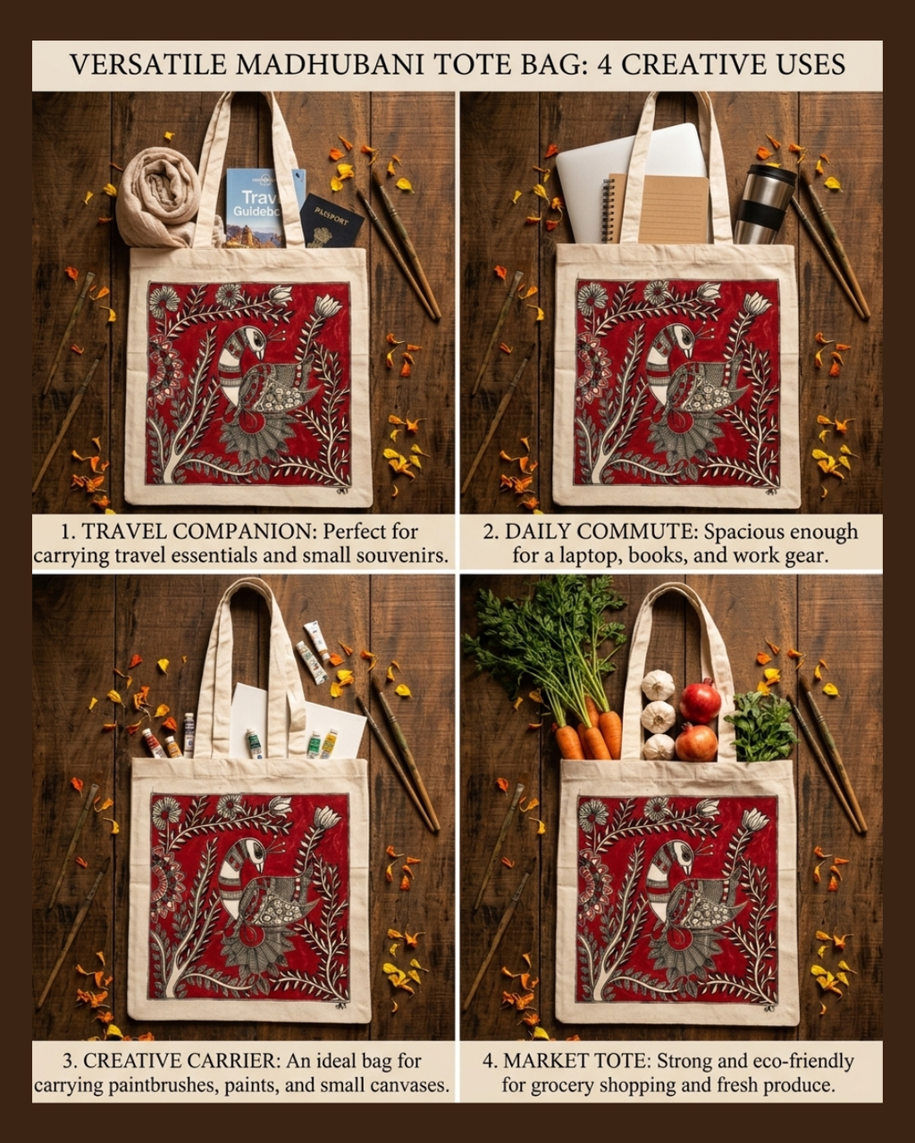 Madhubani Painting Tote Bag – Handmade  Ethnic Art Carry Bag for Daily Use