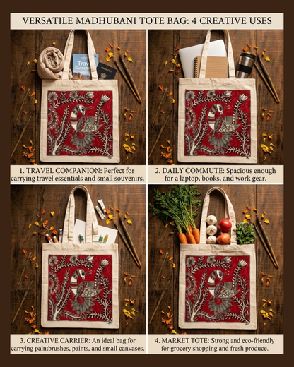 Madhubani Painting Tote Bag for Daily Ethnic Style