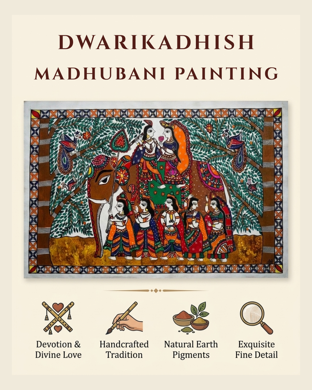 Dwarikadhish Madhubani Painting Canvas Wall Art Without Frame