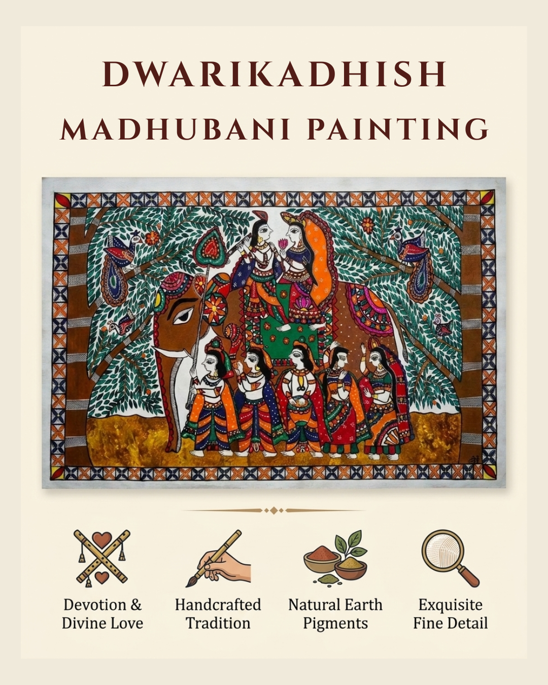 Dwarikadhish Madhubani Painting Canvas Wall Art Without Frame