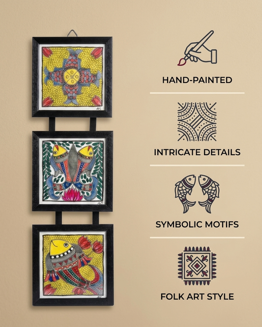 Handmade Fish Madhubani Painting Traditional Wall Art