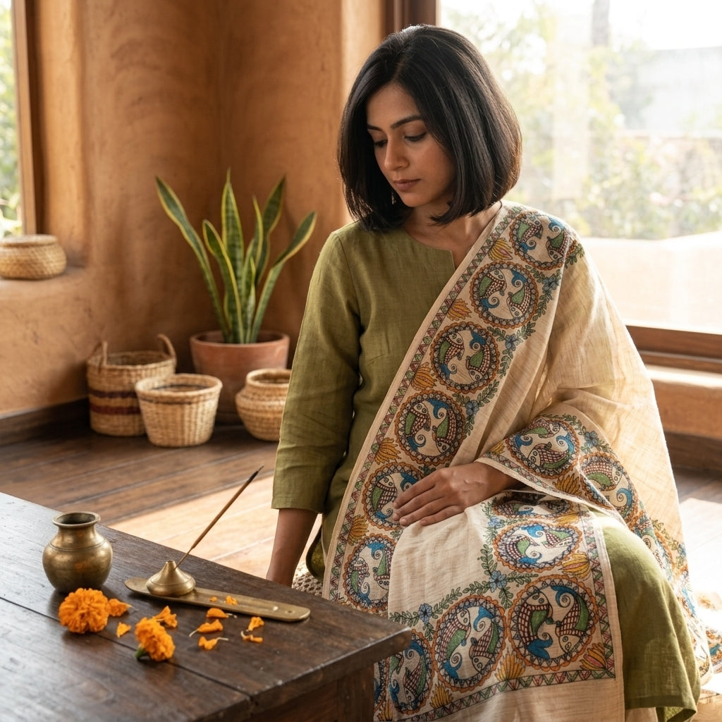 Handmade Madhubani Painting  Dupatta for Women – Ethnic Handcrafted