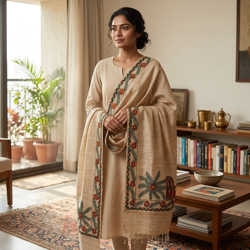 Handmade Madhubani Painting Dupatta Ethnic Wear | Traditional Designer Dupatta for Women