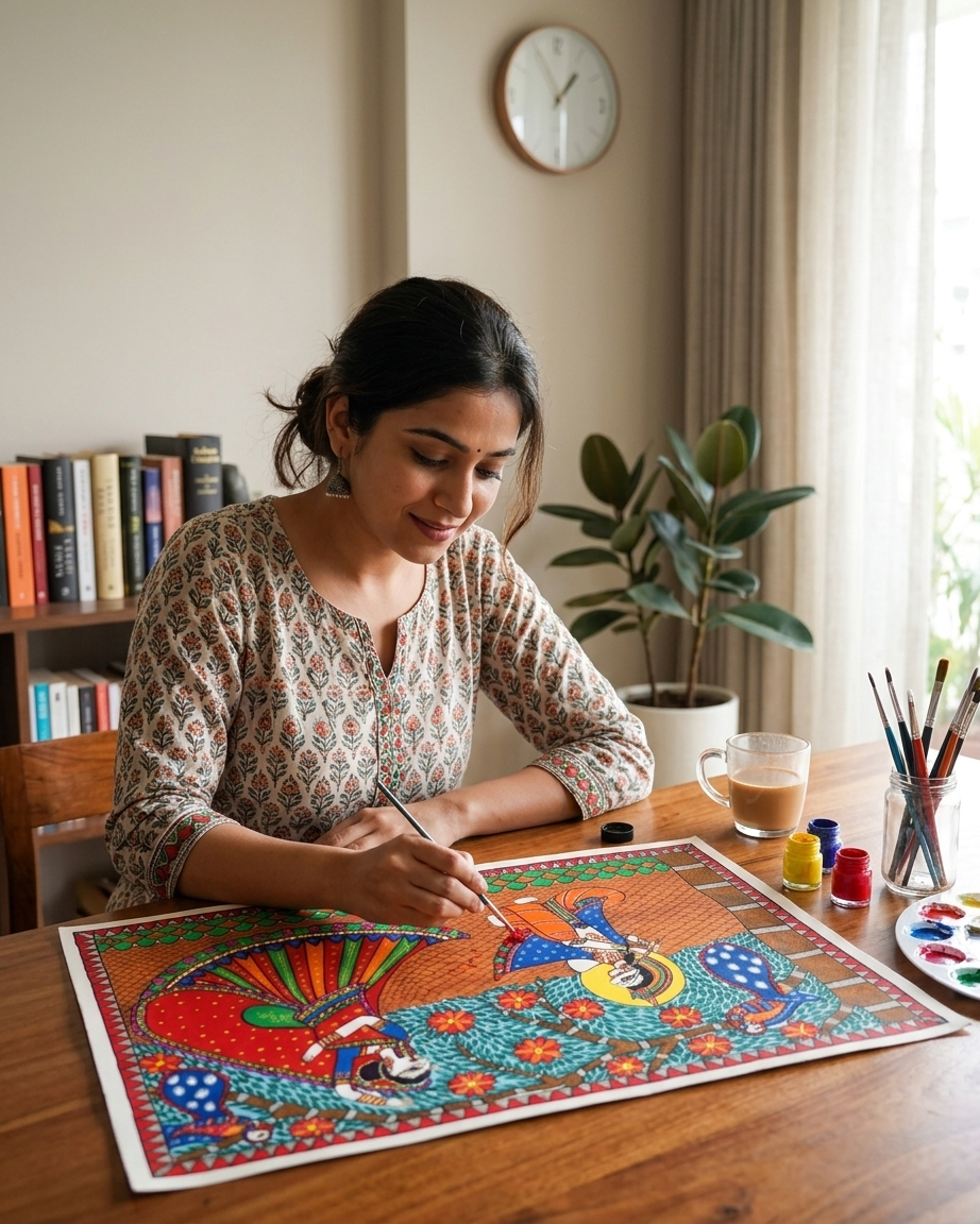 Raslila Madhubani Painting –  Handmade Traditional Indian Wall Art