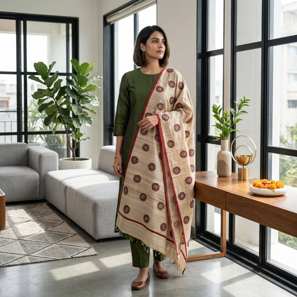 Handmade Madhubani Painting Dupatta for Women | Hand-Painted Ethnic