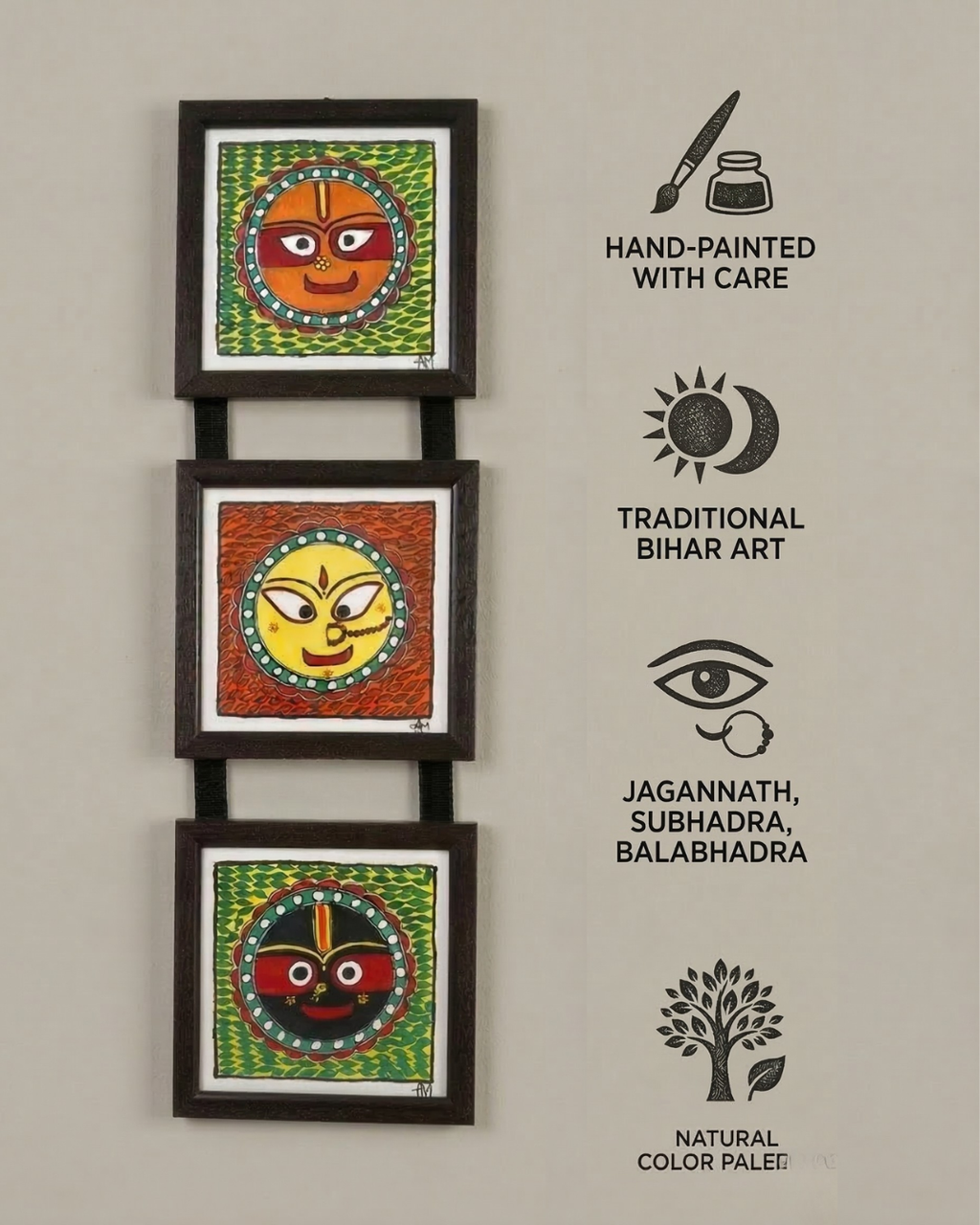 Jagannath Madhubani Triple Frame Wall Hanging – Handmade Wall Decor