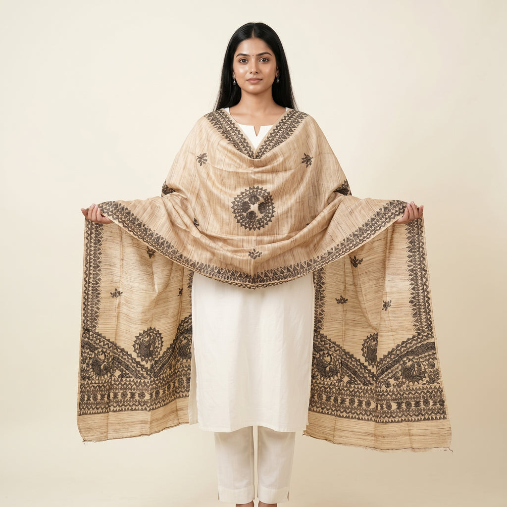 Handmade Madhubani Painting Dupatta | Traditional Hand-Painted Dupatta