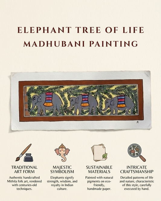 Elephant Tree of Life Madhubani Wall Art Painting