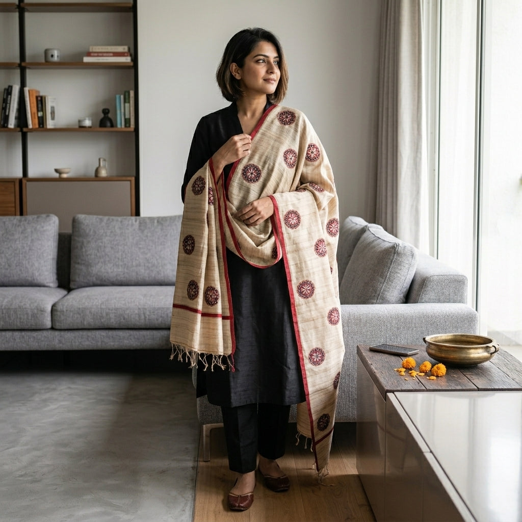 Handmade Madhubani Painting Dupatta for Women | Hand-Painted Ethnic
