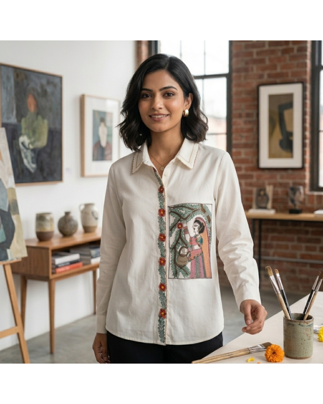 Madhubani Shirt for Women –  (Size M) | Ethnic Designer Wear