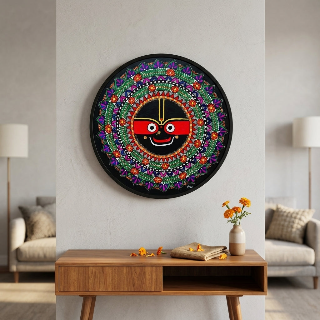 Jagannath Ji Madhubani Painting Wall Art – Handmade MDF Board Spiritual Home Decor