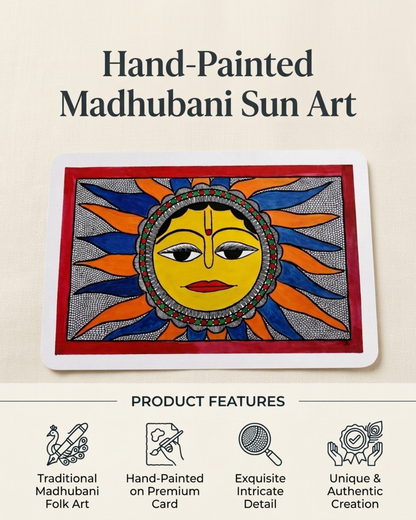 Handmade Sun Madhubani Painting Traditional Folk Art