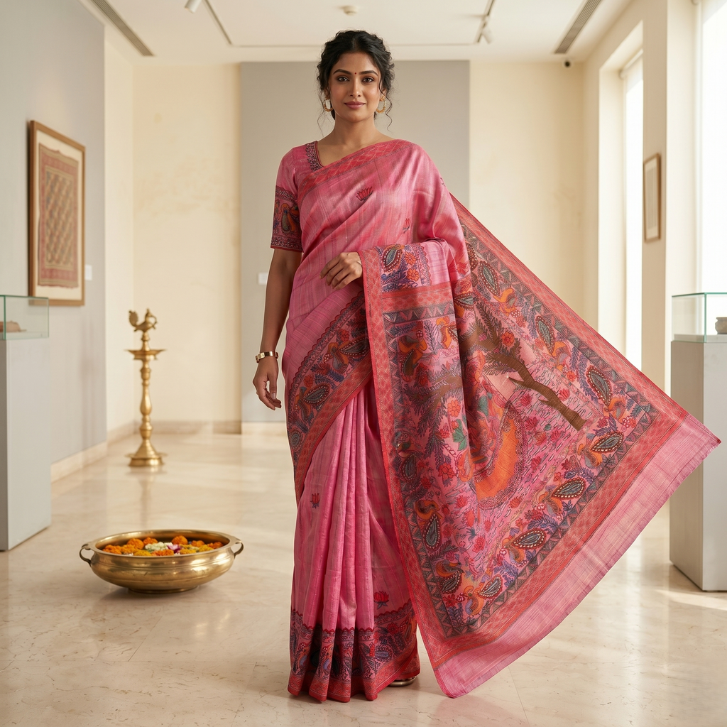 Handmade Madhubani Painting Saree with Blouse | Ethnic Saree