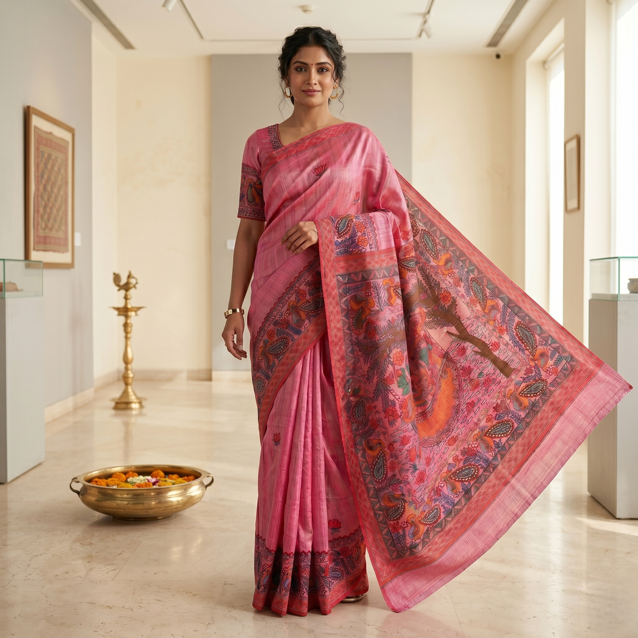 Handmade Madhubani Painting Saree with Blouse | Ethnic Saree