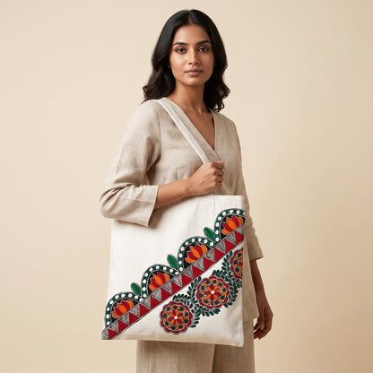 Handmade Madhubani Painting Tote Bag for Everyday Use