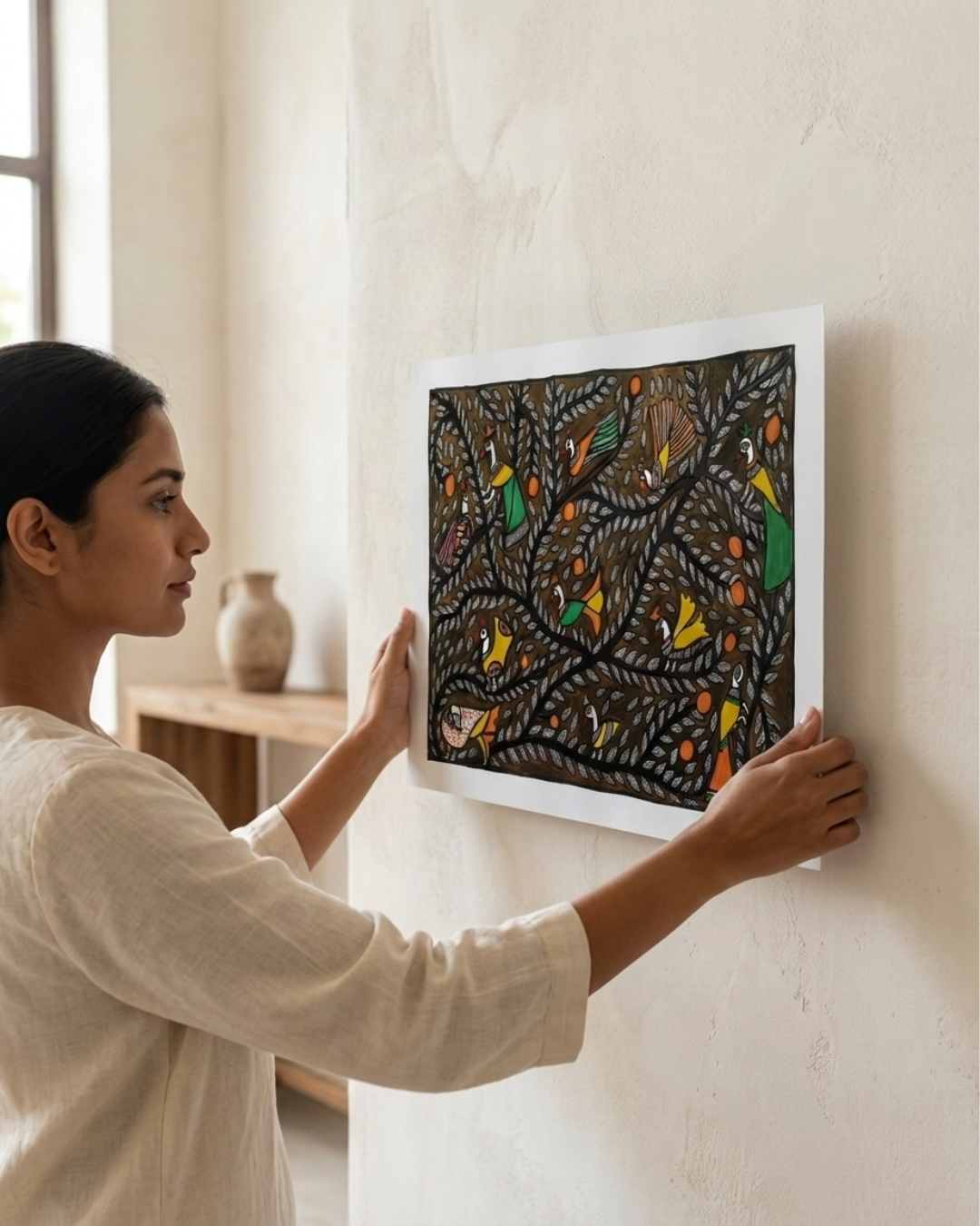 Tree of Life Madhubani Painting on Handmade Paper (15–22 Inch) – Traditional Mithila Folk Art Wall Decor