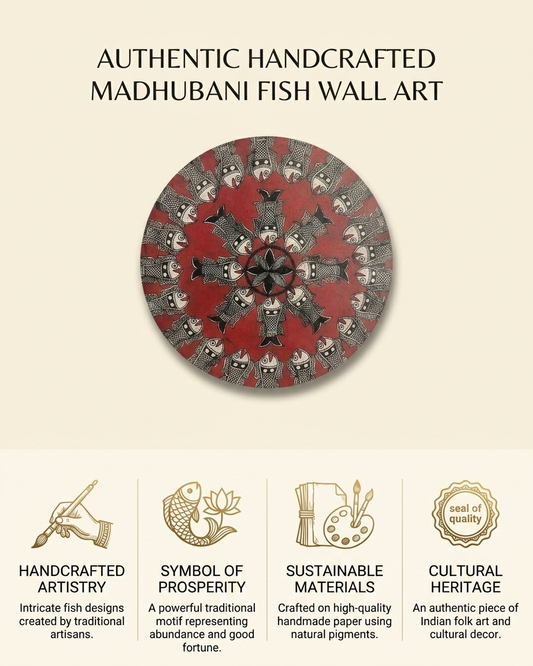 Handmade Fish Madhubani Painting Traditional Wall Art