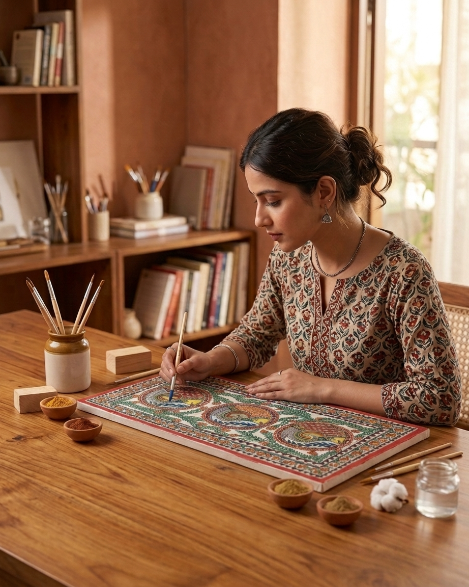 Fish Madhubani Painting with Frame – Handmade Wall Art