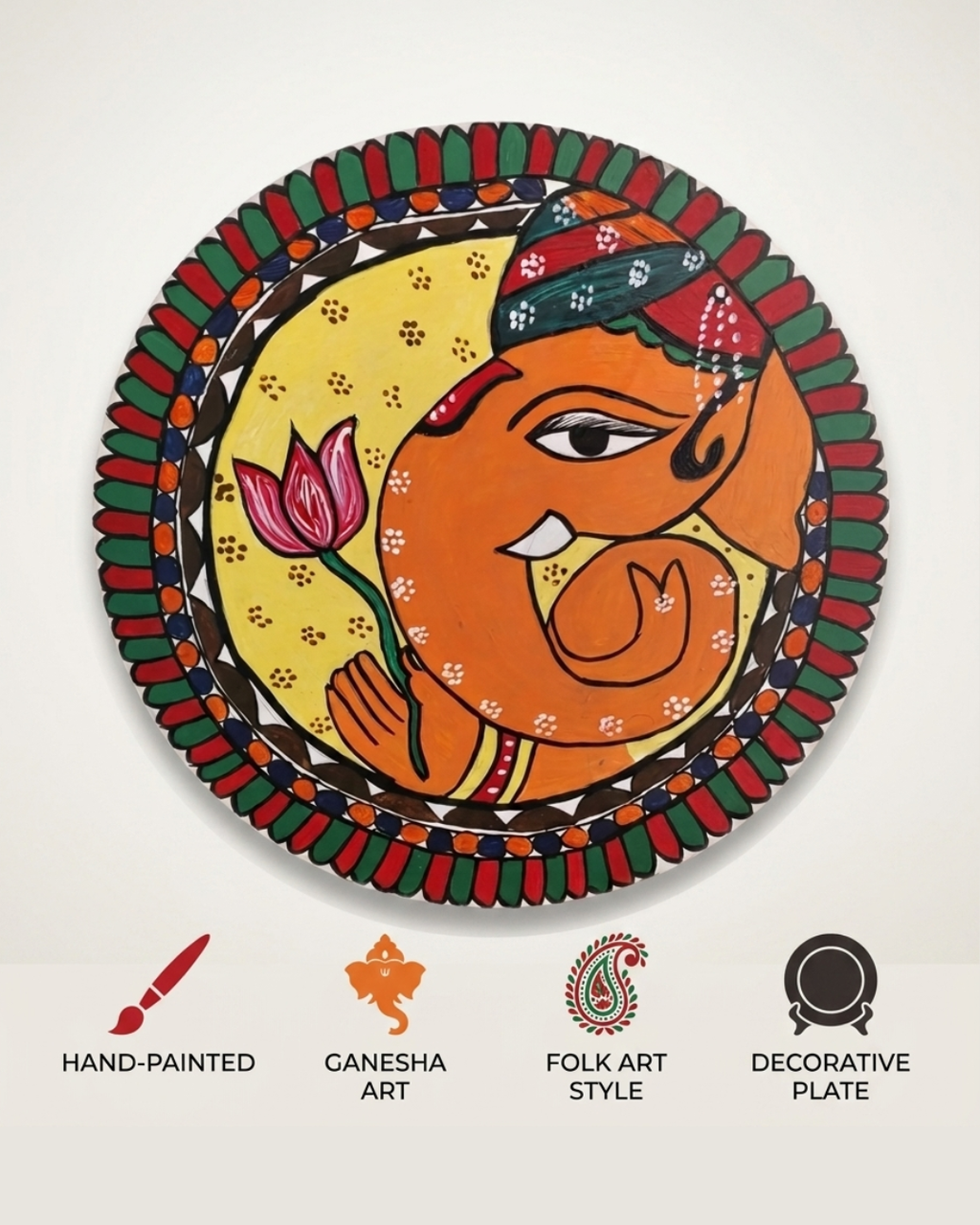 Handmade Ganesha Madhubani Painting Wall Art MDF Board – Traditional Mithila Art Home Decor