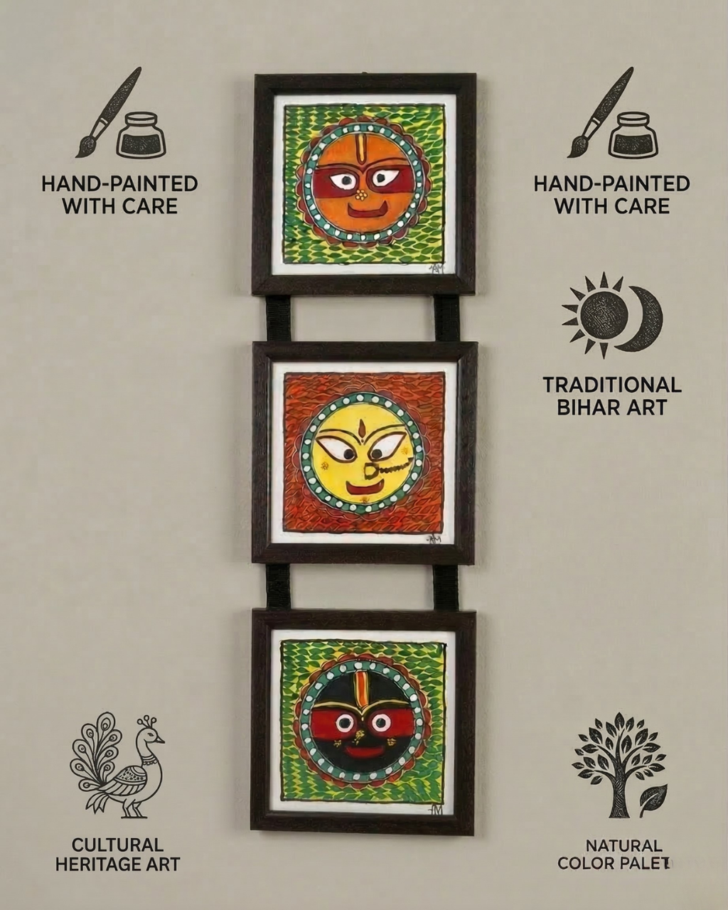 Jagannath Madhubani Triple Frame Wall Hanging – Handmade Wall Decor