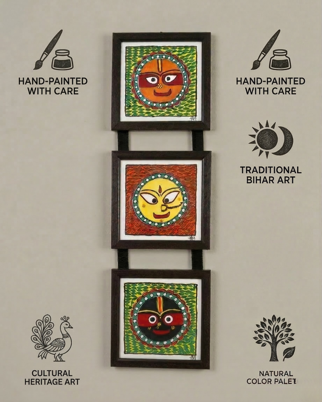 Jagannath Madhubani Triple Frame Wall Hanging – Handmade Wall Decor