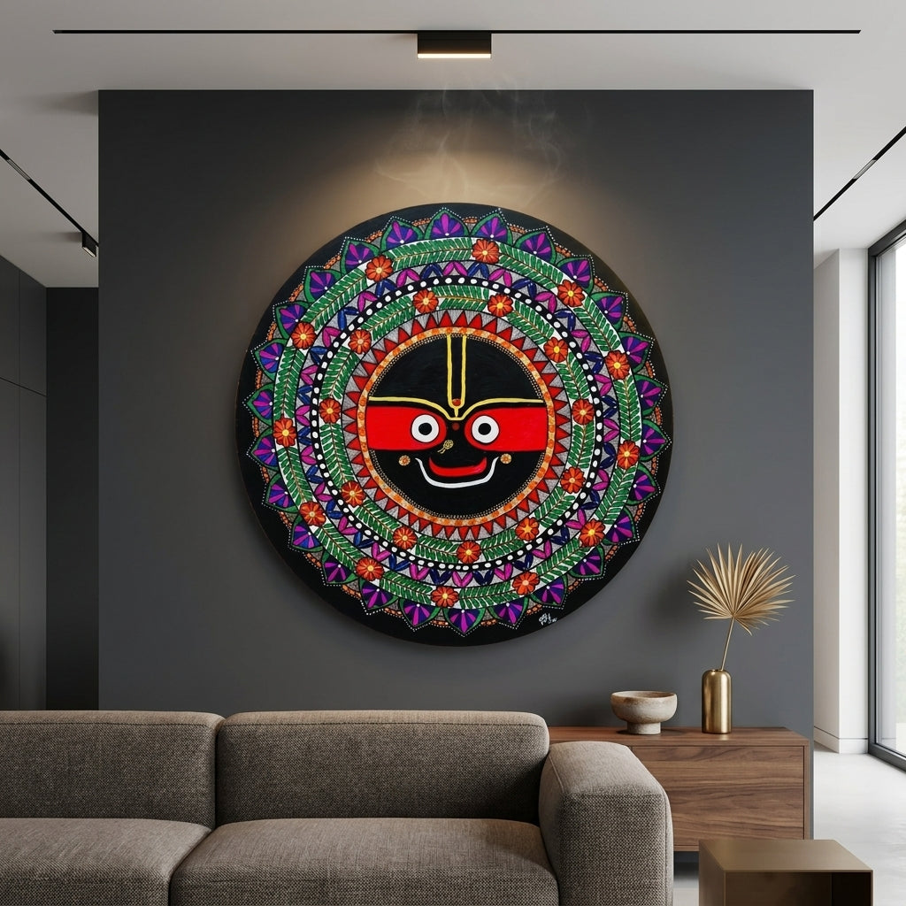 Jagannath Ji Madhubani Painting Wall Art – Handmade MDF Board Spiritual Home Decor