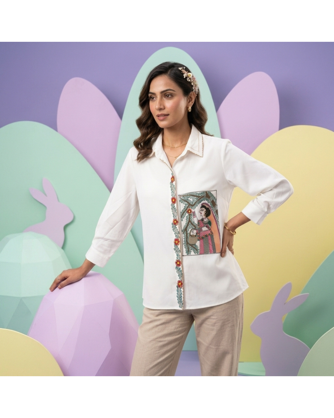 Madhubani Shirt for Women –  (Size M) | Ethnic Designer Wear