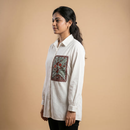 Hand-Painted Madhubani Women's Shirt Front & Back Art