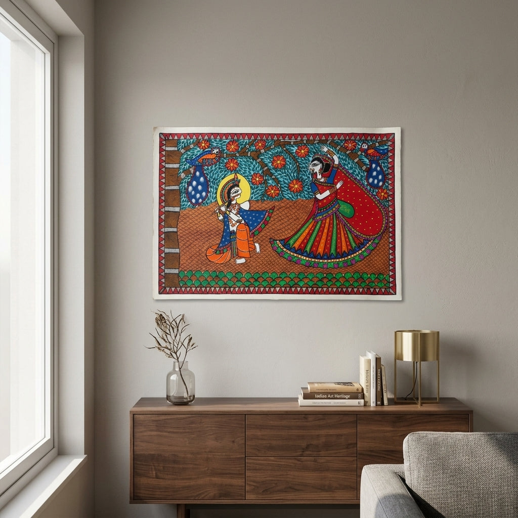 Raslila Madhubani Painting –  Handmade Traditional Indian Wall Art