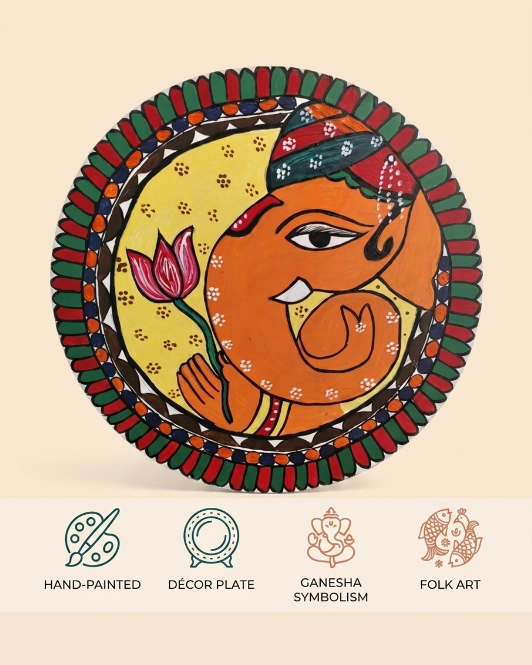 Handmade Ganesha Madhubani Painting Wall Art MDF Board – Traditional Mithila Art Home Decor