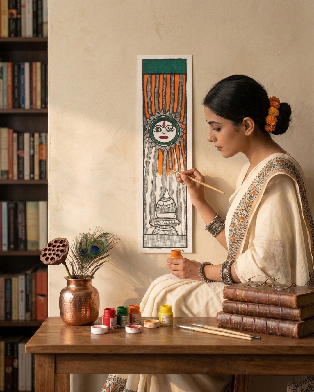 God Surya Madhubani Painting – Handmade Paper Wall Art