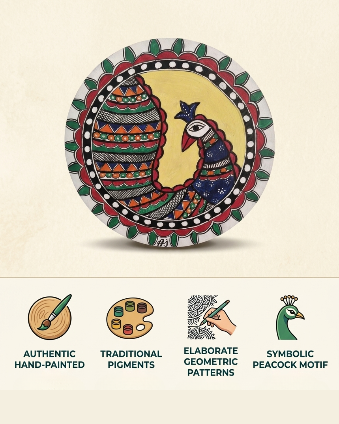 Peacock Madhubani Painting Wall Art – Handmade Indian Folk Art Decor