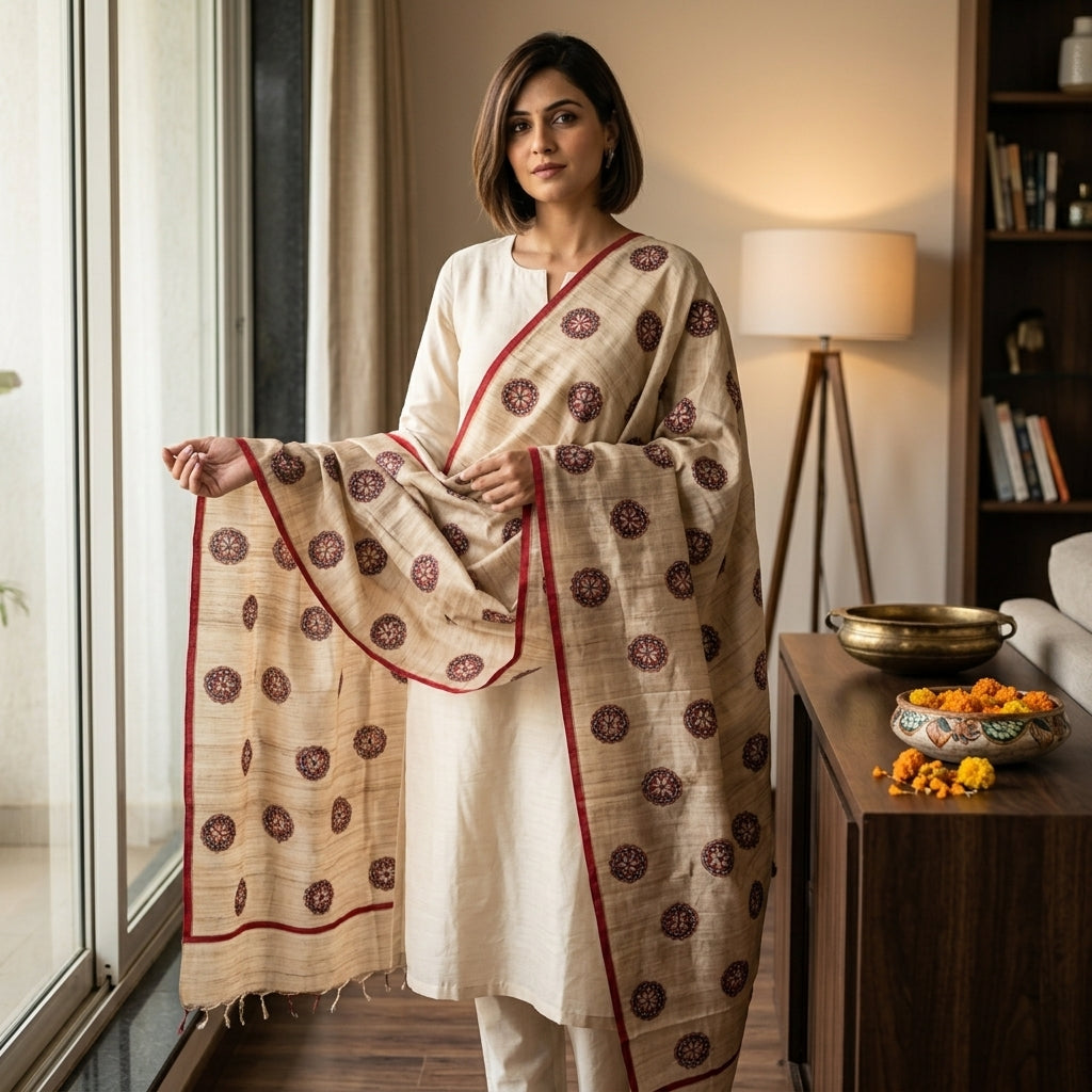Handmade Madhubani Painting Dupatta for Women | Hand-Painted Ethnic