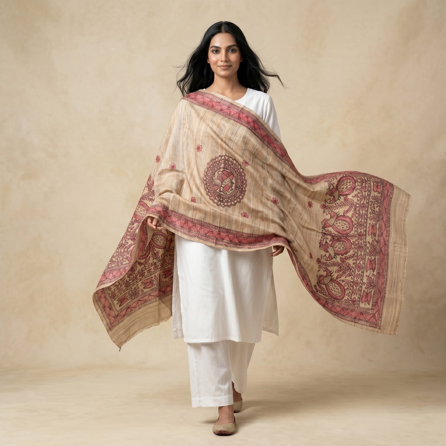 Handmade Madhubani Painting Dupatta for Women