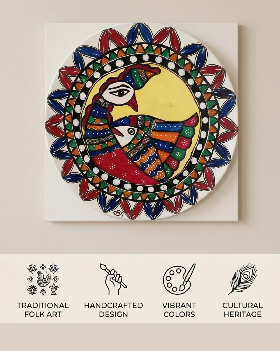 Peacock Madhubani Painting Wall Art – Handcrafted Decorative Wall Hanging