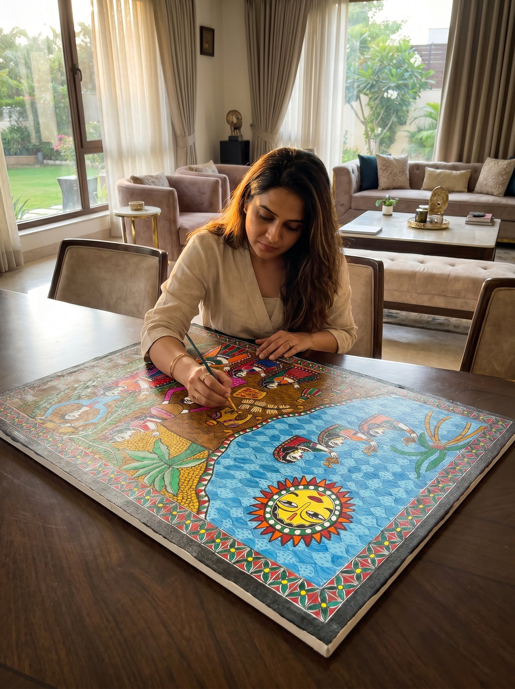 Hand-Painted Chhath Puja Madhubani Painting  – Traditional Indian Folk Art Wall Decor
