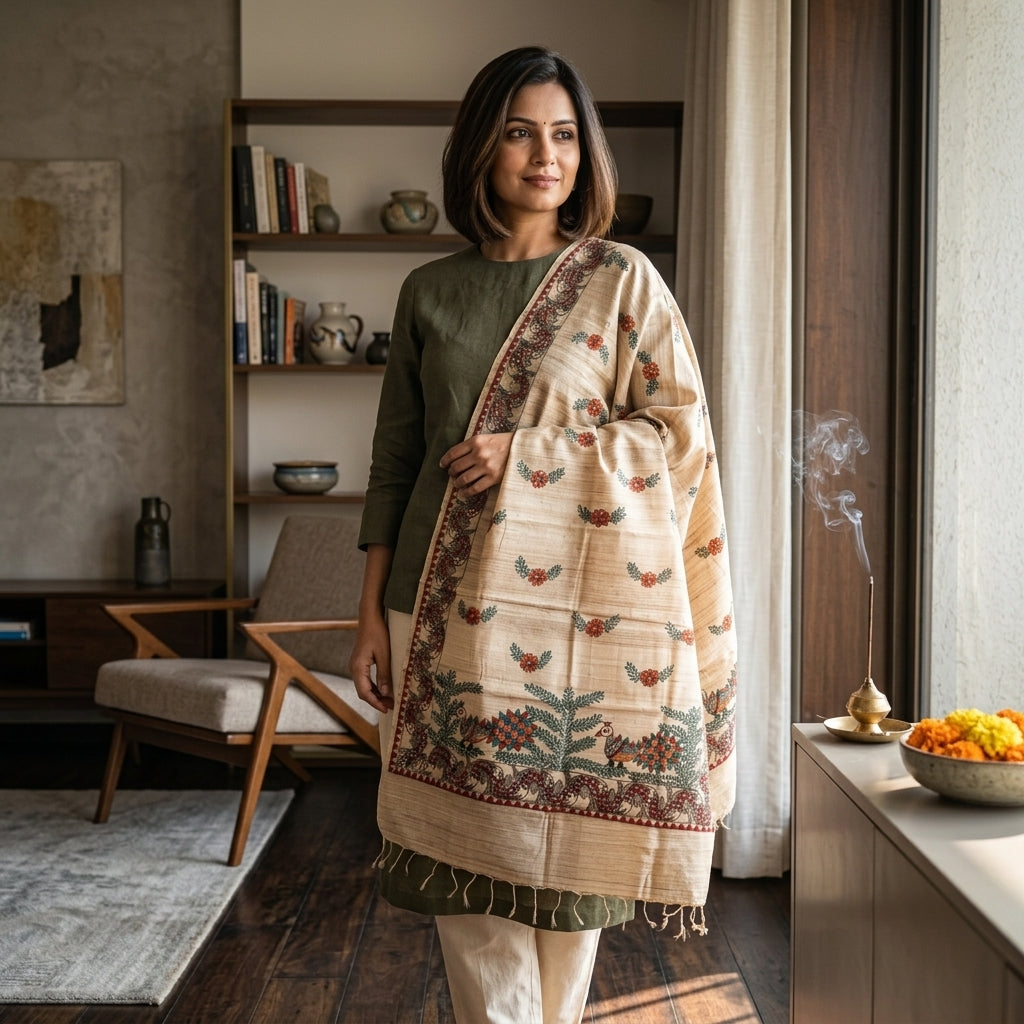 Handmade Madhubani Painting Dupatta for Women | Ethnic Hand-Painted