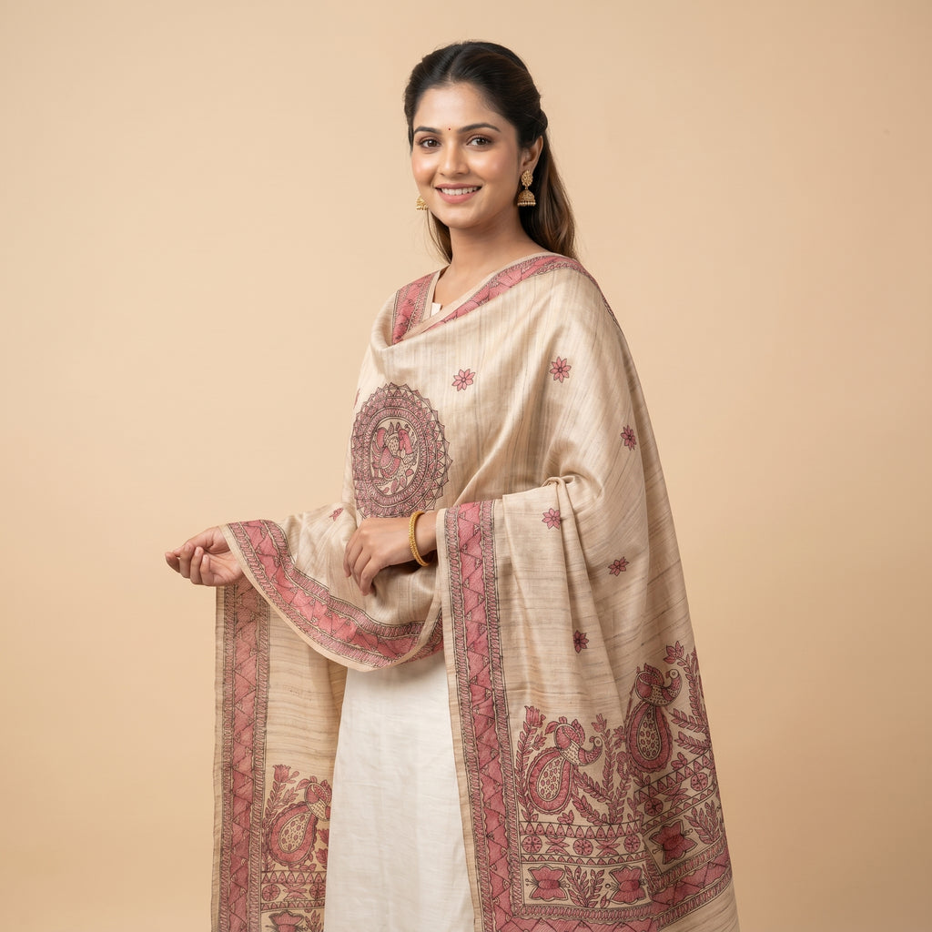 Handmade Madhubani Painting Dupatta | Hand-Painted Ethnic Dupatta