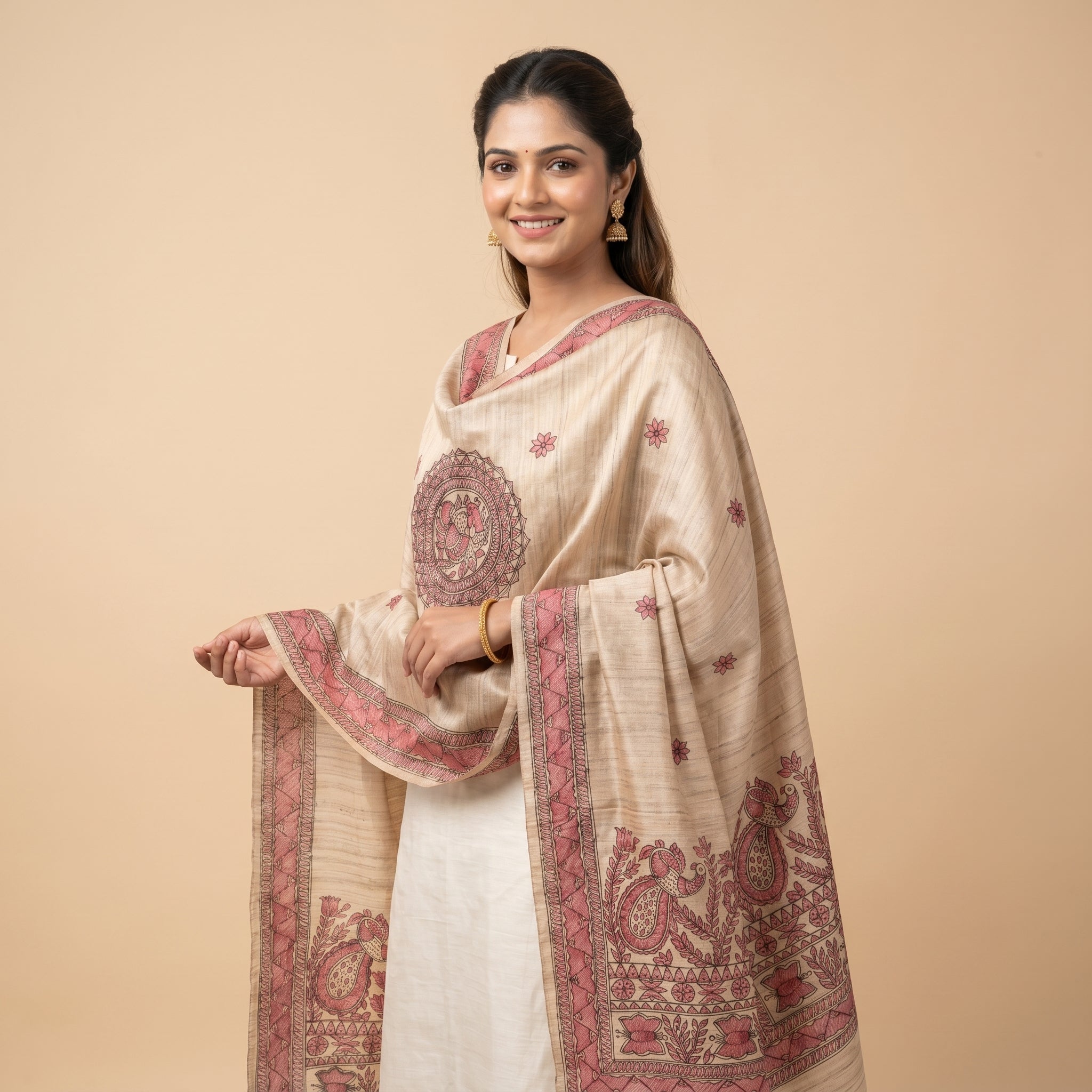 Handmade Madhubani Painting Dupatta | Hand-Painted Ethnic Dupatta