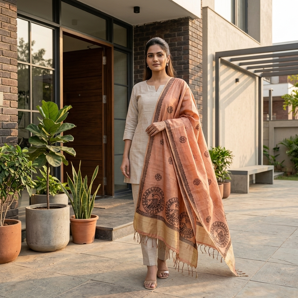Handmade Madhubani Painting Dupatta for Elegant Style