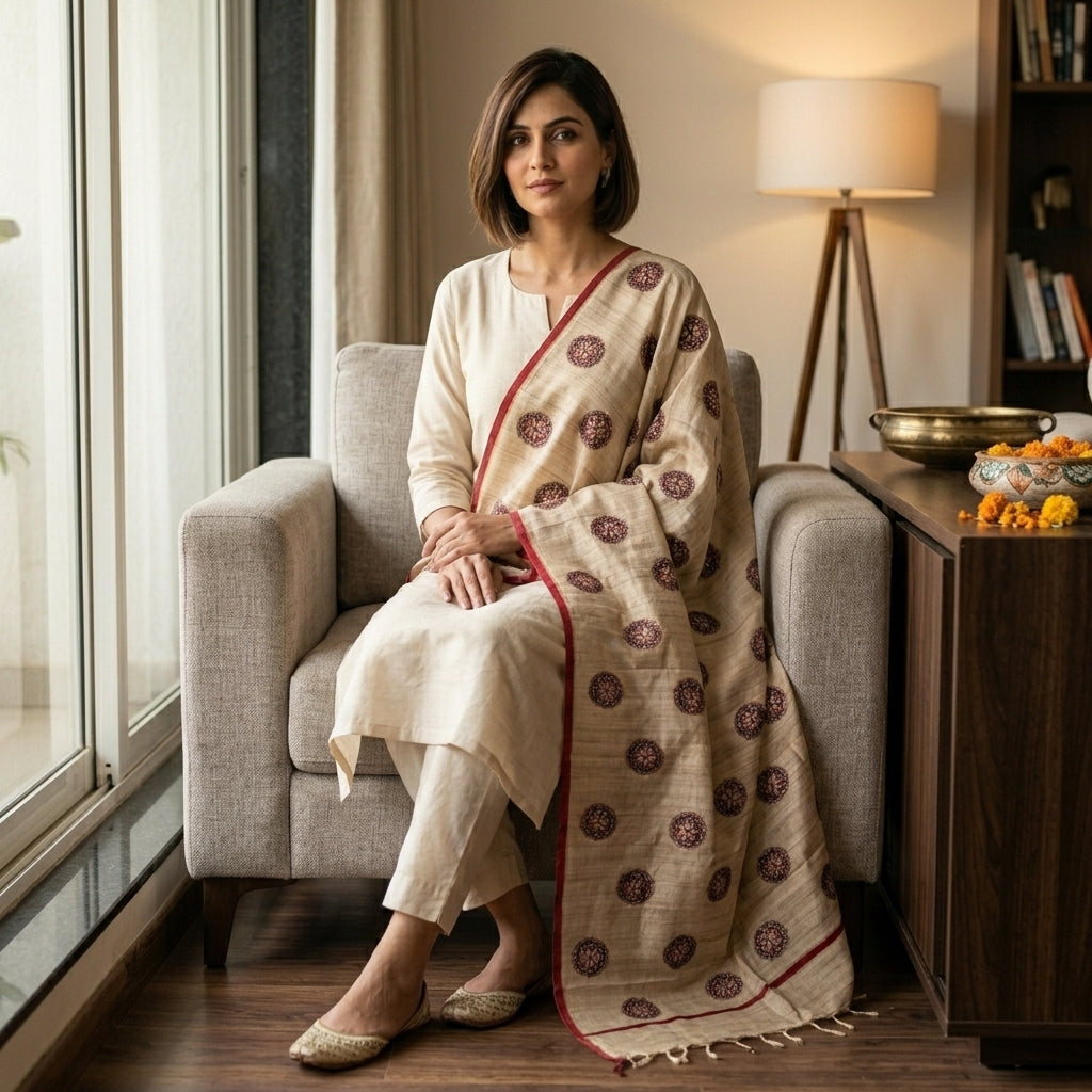 Handmade Madhubani Painting Dupatta for Women | Hand-Painted Ethnic