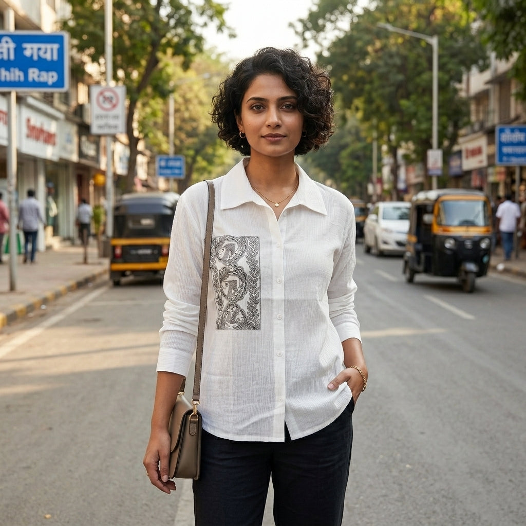 Hand-Painted Madhubani Women's Shirt | Ethnic Art Inspired Fashion