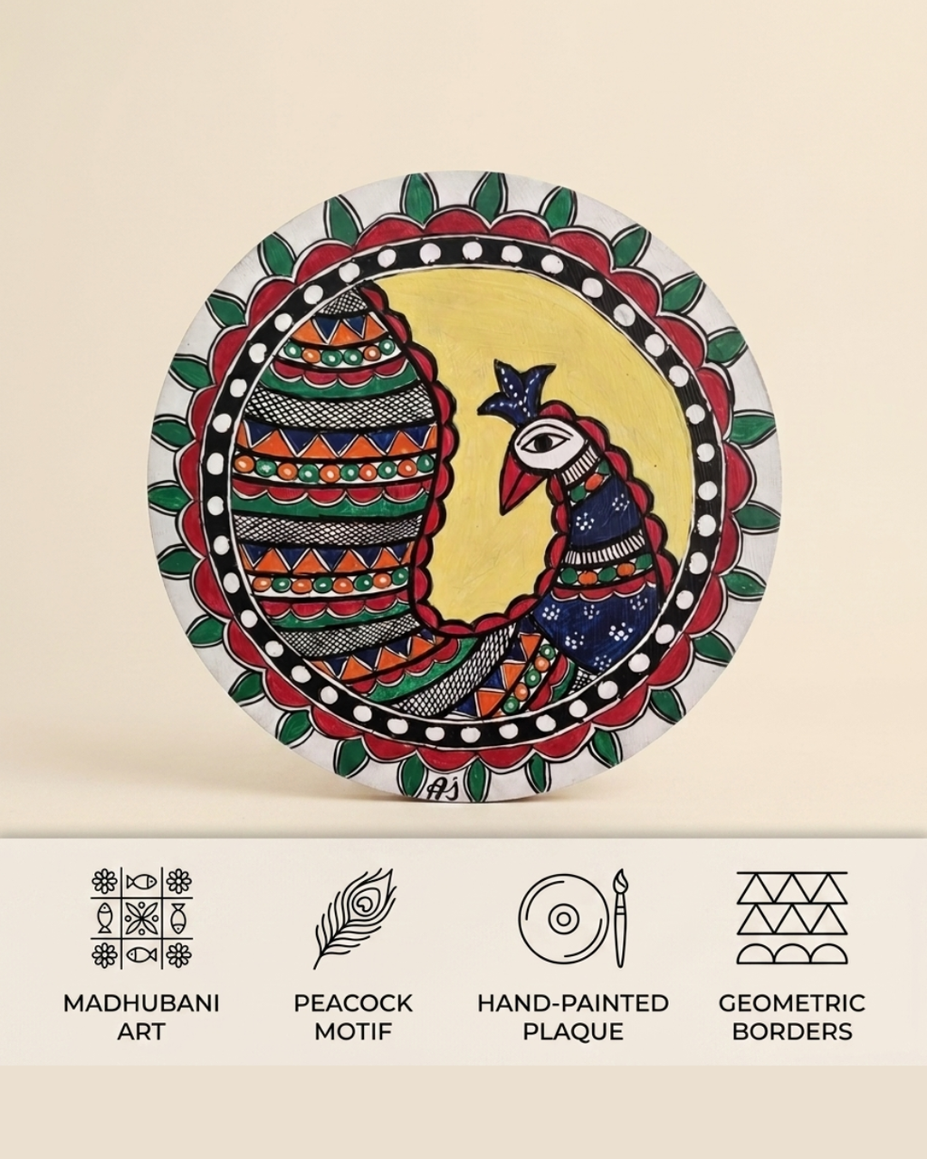 Peacock Madhubani Painting Wall Art – Handmade Indian Folk Art Decor