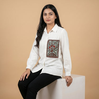 Hand-Painted Madhubani Women's Shirt Front & Back Art