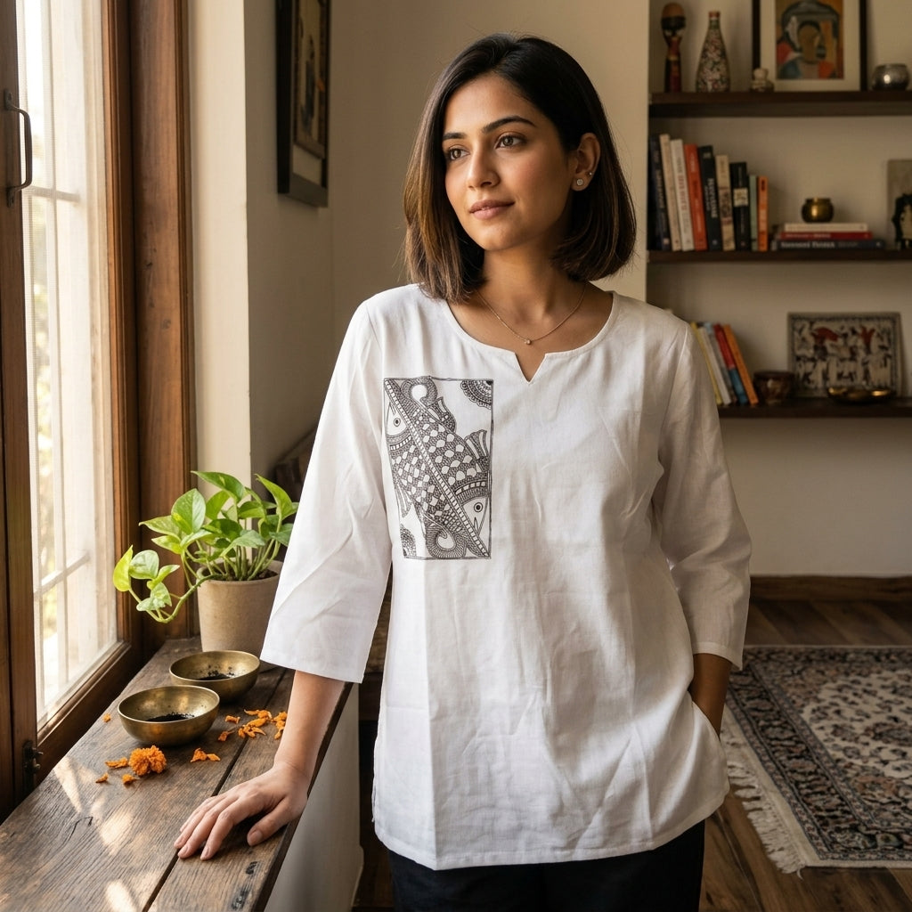 Women's Hand-Painted Madhubani Top - Ethnic Art Wear