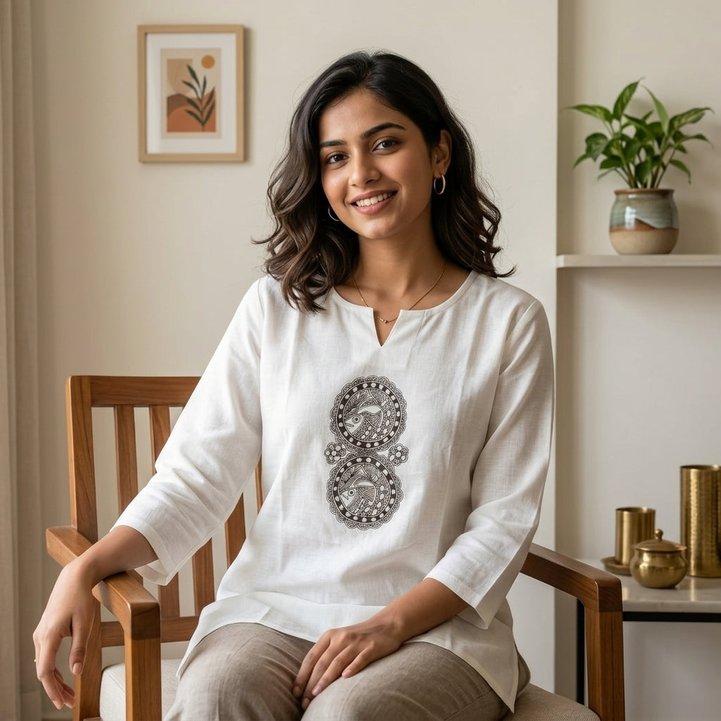 Hand-Painted Madhubani Women's Top- Ethnic Designer Wear