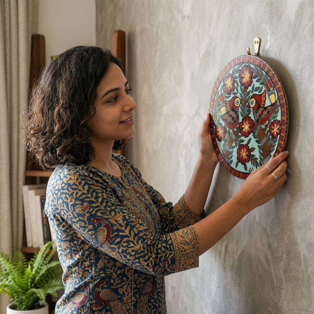 Birds Tree of Life Madhubani Painting Wall Art – Handmade Decorative Wall Hanging